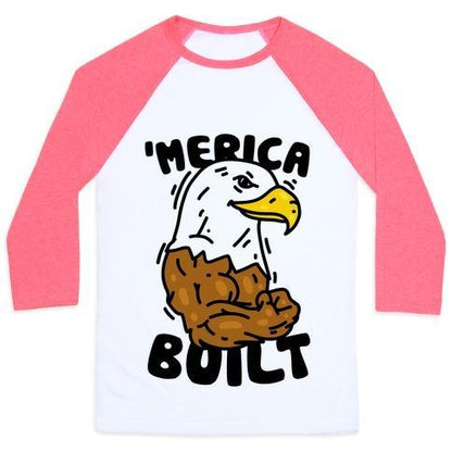 Virgin Teez  Baseball Tee Unisex Classic Baseball Tee / x-small / White/Neon Pink 'MERICA BUILT UNISEX CLASSIC BASEBALL TEE