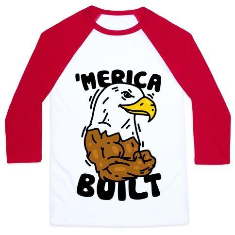 Virgin Teez  Baseball Tee Unisex Classic Baseball Tee / x-small / White/Red 'MERICA BUILT UNISEX CLASSIC BASEBALL TEE