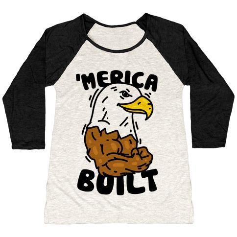 Virgin Teez  Baseball Tee Women's Tri-Blend Baseball Tee / small / Oatmeal / Black 'MERICA BUILT WOMEN'S TRI-BLEND BASEBALL TEE