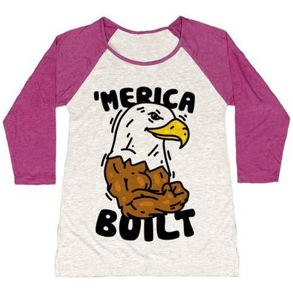 Virgin Teez  Baseball Tee Women's Tri-Blend Baseball Tee / small / Oatmeal / Berry 'MERICA BUILT WOMEN'S TRI-BLEND BASEBALL TEE