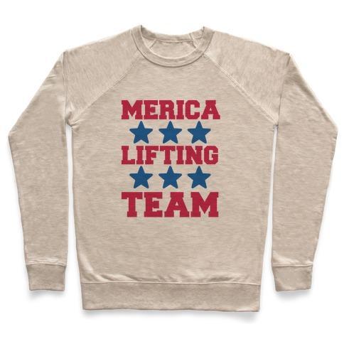 Virgin Teez  Pullover Crewneck Sweatshirt / x-small / Heathered Oatmeal MERICA LIFTING TEAM CREWNECK SWEATSHIRT