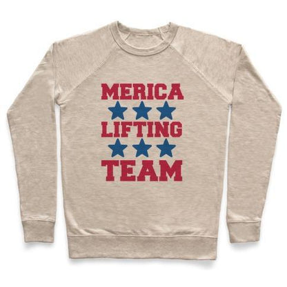 Virgin Teez  Pullover Crewneck Sweatshirt / x-small / Heathered Oatmeal MERICA LIFTING TEAM CREWNECK SWEATSHIRT