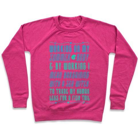 Virgin Teez  Pullover Crewneck Sweatshirt / x-small / Deep Pink MERMAID SUMMER BODY CREWNECK SWEATSHIRT