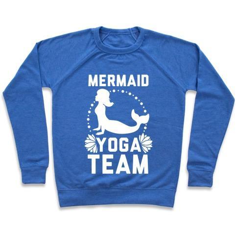 Virgin Teez  Pullover Crewneck Sweatshirt / x-small / Heathered Blue MERMAID YOGA TEAM CREWNECK SWEATSHIRT