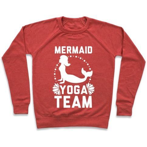 Virgin Teez  Pullover Crewneck Sweatshirt / x-small / Heathered Red MERMAID YOGA TEAM CREWNECK SWEATSHIRT