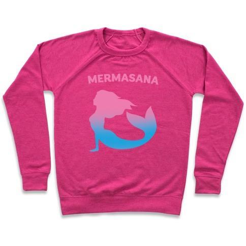 Virgin Teez  Pullover Crewneck Sweatshirt / x-small / Deep Pink MERMASANA PARODY WHITE PRINT CREWNECK SWEATSHIRT