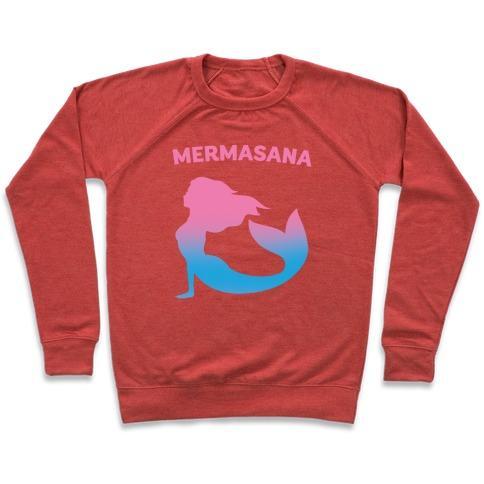 Virgin Teez  Pullover Crewneck Sweatshirt / x-small / Heathered Red MERMASANA PARODY WHITE PRINT CREWNECK SWEATSHIRT