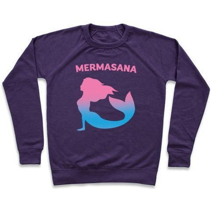 Virgin Teez  Pullover Crewneck Sweatshirt / x-small / Purple MERMASANA PARODY WHITE PRINT CREWNECK SWEATSHIRT