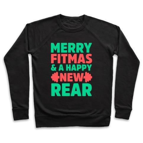 Virgin Teez  Pullover Crewneck Sweatshirt / x-small / Black MERRY FITMAS AND A HAPPY NEW REAR CREWNECK SWEATSHIRT