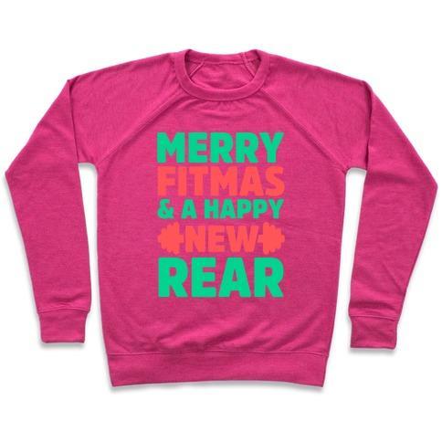 Virgin Teez  Pullover Crewneck Sweatshirt / x-small / Deep Pink MERRY FITMAS AND A HAPPY NEW REAR CREWNECK SWEATSHIRT