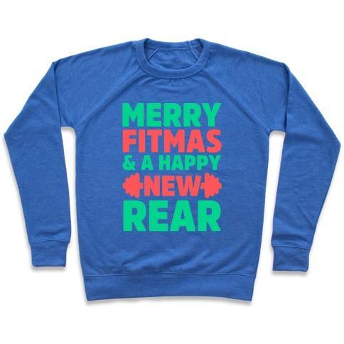 Virgin Teez  Pullover Crewneck Sweatshirt / x-small / Heathered Blue MERRY FITMAS AND A HAPPY NEW REAR CREWNECK SWEATSHIRT