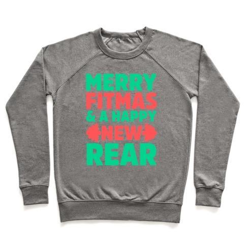 Virgin Teez  Pullover Crewneck Sweatshirt / x-small / Heathered Gray MERRY FITMAS AND A HAPPY NEW REAR CREWNECK SWEATSHIRT