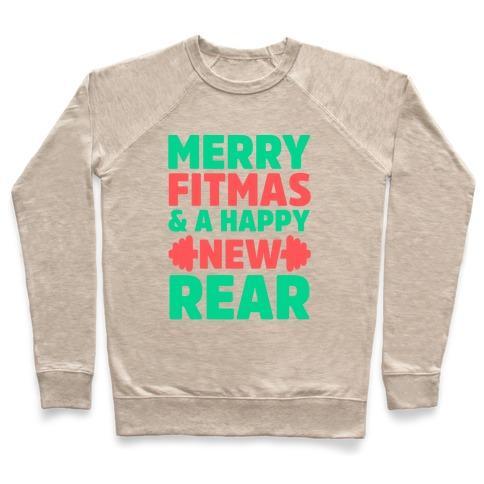 Virgin Teez  Pullover Crewneck Sweatshirt / x-small / Heathered Oatmeal MERRY FITMAS AND A HAPPY NEW REAR CREWNECK SWEATSHIRT