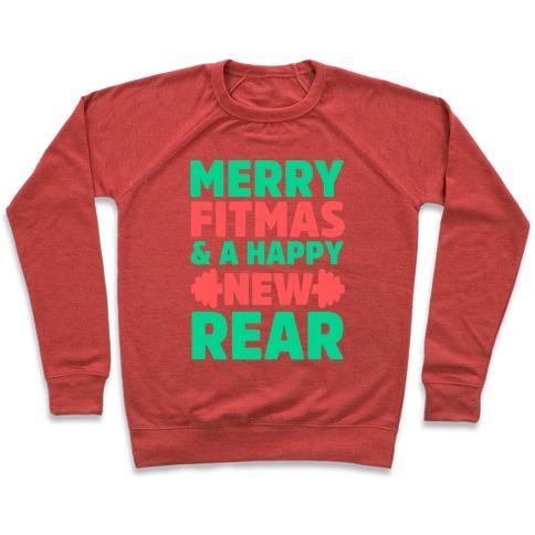 Virgin Teez  Pullover Crewneck Sweatshirt / x-small / Heathered Red MERRY FITMAS AND A HAPPY NEW REAR CREWNECK SWEATSHIRT