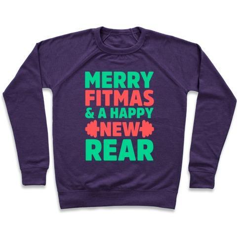 Virgin Teez  Pullover Crewneck Sweatshirt / x-small / Purple MERRY FITMAS AND A HAPPY NEW REAR CREWNECK SWEATSHIRT