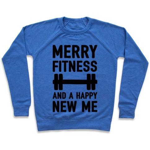 Virgin Teez  Pullover Crewneck Sweatshirt / x-small / Heathered Blue MERRY FITNESS AND A HAPPY NEW ME CREWNECK SWEATSHIRT