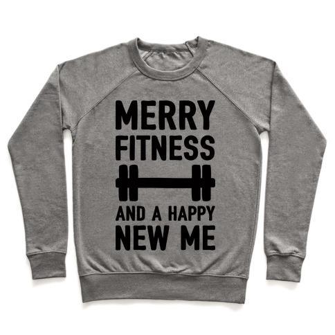 Virgin Teez  Pullover Crewneck Sweatshirt / x-small / Heathered Gray MERRY FITNESS AND A HAPPY NEW ME CREWNECK SWEATSHIRT