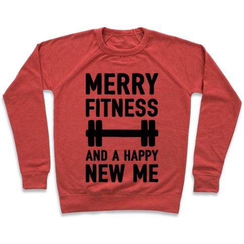 Virgin Teez  Pullover Crewneck Sweatshirt / x-small / Heathered Red MERRY FITNESS AND A HAPPY NEW ME CREWNECK SWEATSHIRT