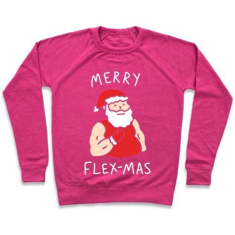 Virgin Teez  Pullover Crewneck Sweatshirt / x-small / Deep Pink MERRY FLEX-MAS CREWNECK SWEATSHIRT