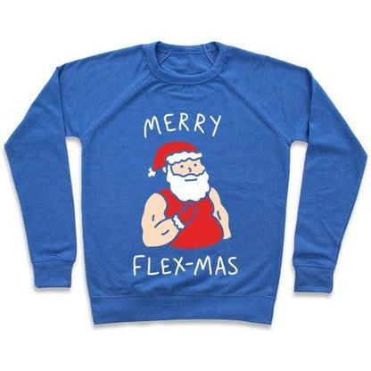 Virgin Teez  Pullover Crewneck Sweatshirt / x-small / Heathered Blue MERRY FLEX-MAS CREWNECK SWEATSHIRT