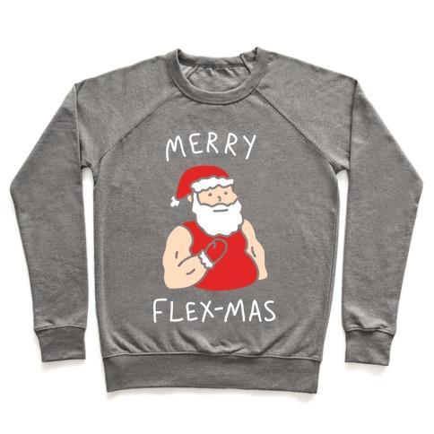 Virgin Teez  Pullover Crewneck Sweatshirt / x-small / Heathered Gray MERRY FLEX-MAS CREWNECK SWEATSHIRT