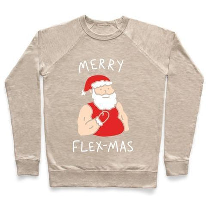 Virgin Teez  Pullover Crewneck Sweatshirt / x-small / Heathered Oatmeal MERRY FLEX-MAS CREWNECK SWEATSHIRT