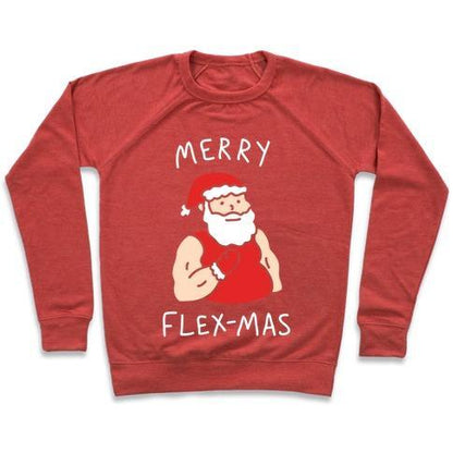 Virgin Teez  Pullover Crewneck Sweatshirt / x-small / Heathered Red MERRY FLEX-MAS CREWNECK SWEATSHIRT