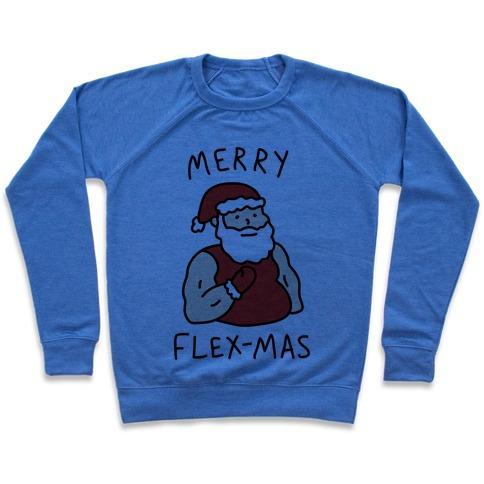 Virgin Teez  Pullover Crewneck Sweatshirt / x-small / Heathered Blue MERRY FLEX-MAS CREWNECK SWEATSHIRT