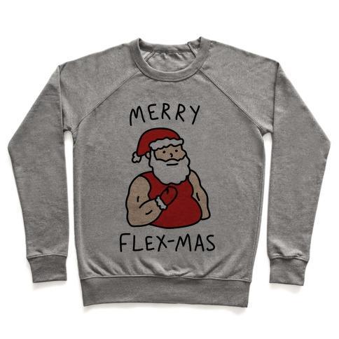 Virgin Teez  Pullover Crewneck Sweatshirt / x-small / Heathered Gray MERRY FLEX-MAS CREWNECK SWEATSHIRT