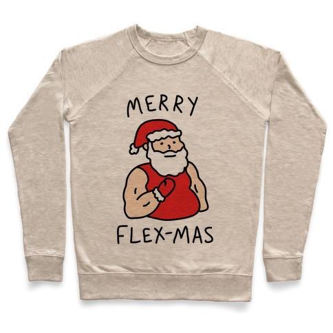 Virgin Teez  Pullover Crewneck Sweatshirt / x-small / Heathered Oatmeal MERRY FLEX-MAS CREWNECK SWEATSHIRT