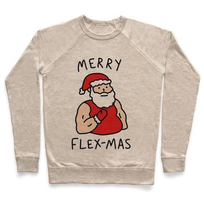 Virgin Teez  Pullover Crewneck Sweatshirt / x-small / Heathered Oatmeal MERRY FLEX-MAS CREWNECK SWEATSHIRT