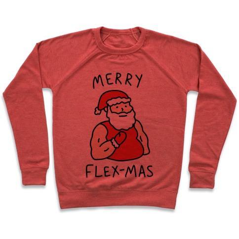 Virgin Teez  Pullover Crewneck Sweatshirt / x-small / Heathered Red MERRY FLEX-MAS CREWNECK SWEATSHIRT