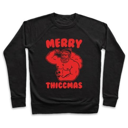 Virgin Teez  Pullover Crewneck Sweatshirt / x-small / Black MERRY THICCMAS PARODY WHITE PRINT CREWNECK SWEATSHIRT