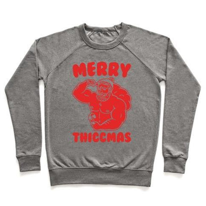 Virgin Teez  Pullover Crewneck Sweatshirt / x-small / Heathered Gray MERRY THICCMAS PARODY WHITE PRINT CREWNECK SWEATSHIRT