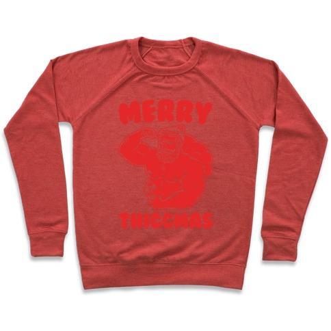 Virgin Teez  Pullover Crewneck Sweatshirt / x-small / Heathered Red MERRY THICCMAS PARODY WHITE PRINT CREWNECK SWEATSHIRT