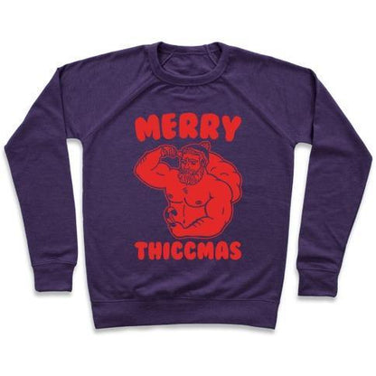 Virgin Teez  Pullover Crewneck Sweatshirt / x-small / Purple MERRY THICCMAS PARODY WHITE PRINT CREWNECK SWEATSHIRT