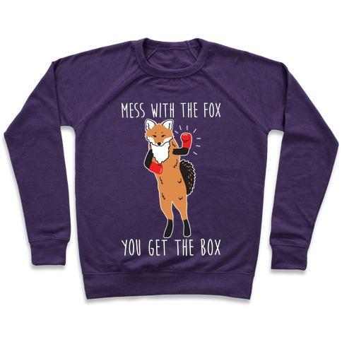 Virgin Teez  Pullover Crewneck Sweatshirt / x-small / Purple MESS WITH THE FOX YOU GET THE BOX CREWNECK SWEATSHIRT