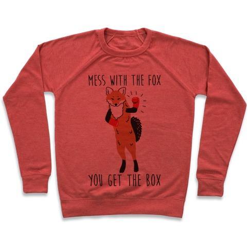 Virgin Teez  Pullover Crewneck Sweatshirt / x-small / Heathered Red MESS WITH THE FOX YOU GET THE BOX CREWNECK SWEATSHIRT