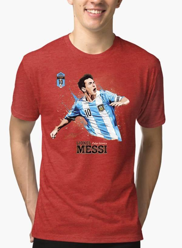 M Nidal Khan T-shirt SMALL / Red Messi Half Sleeves Melange T-shirt