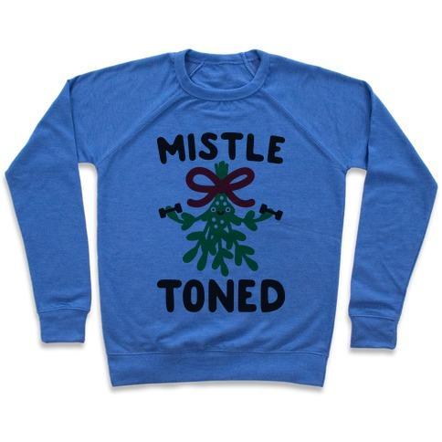 Virgin Teez  Pullover Crewneck Sweatshirt / x-small / Heathered Blue MISTLETONED CREWNECK SWEATSHIRT