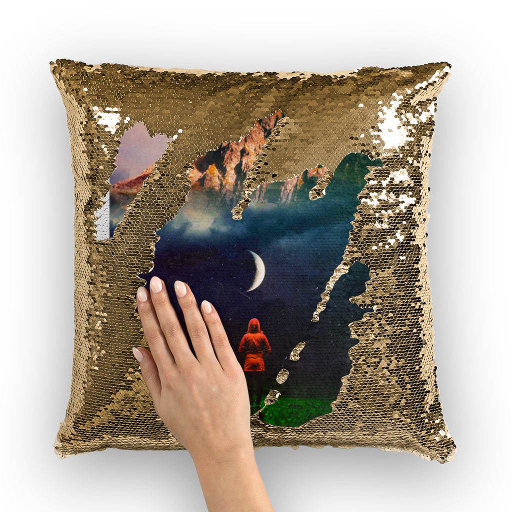 VIRGIN TEEZ Sequin Cover Gold / White Moon on Earth Sequin Cushion Cover