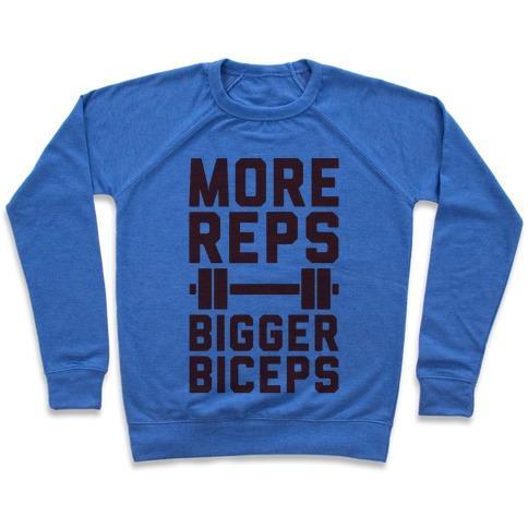 Virgin Teez  Pullover Crewneck Sweatshirt / x-small / Heathered Blue MORE REPS BIGGER BICEPS CREWNECK SWEATSHIRT