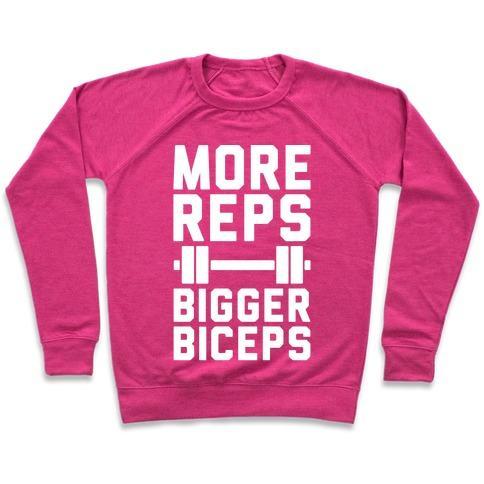 Virgin Teez  Pullover Crewneck Sweatshirt / x-small / Deep Pink MORE REPS BIGGER BICEPS CREWNECK SWEATSHIRT