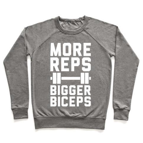 Virgin Teez  Pullover Crewneck Sweatshirt / x-small / Heathered Gray MORE REPS BIGGER BICEPS CREWNECK SWEATSHIRT