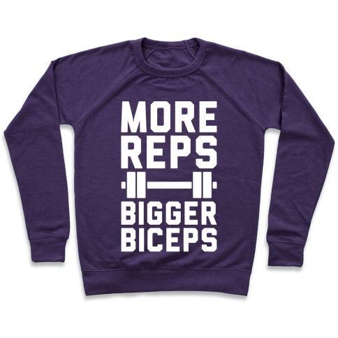 Virgin Teez  Pullover Crewneck Sweatshirt / x-small / Purple MORE REPS BIGGER BICEPS CREWNECK SWEATSHIRT