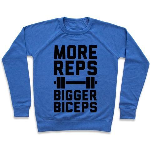 Virgin Teez  Pullover Crewneck Sweatshirt / x-small / Heathered Blue MORE REPS BIGGER BICEPS CREWNECK SWEATSHIRT