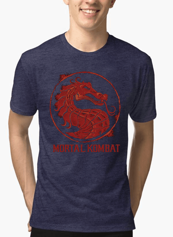 Virgin Teez T-shirt SMALL / Navy Mortal Kombat Logo Half Sleeves Melange T-shirt