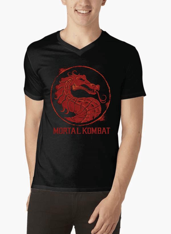 Virgin Teez T-shirt SMALL Mortal Kombat Logo V-Neck T-shirt