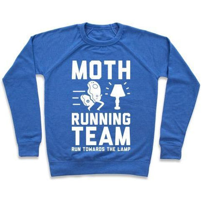 Virgin Teez  Pullover Crewneck Sweatshirt / x-small / Heathered Blue MOTH RUNNING TEAM CREWNECK SWEATSHIRT