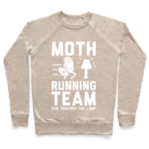 Virgin Teez  Pullover Crewneck Sweatshirt / x-small / Heathered Oatmeal MOTH RUNNING TEAM CREWNECK SWEATSHIRT